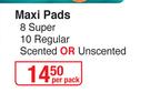 Stayfree Maxi Pads 8 Super/10 Regular Scented Or Unscented-Per Pack