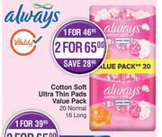 Always Cotton Soft Ultra Thin Pads Value Pack-For 1