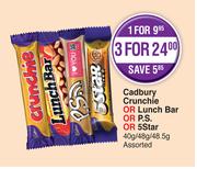 Cadbury Crunchie Or Lunch Bar Or P.S Or 5 Star Assorted-For 3 x 40g/48g/48.5g