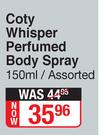 Coty Whisper Perfumed Body Spray Assorted-150ml