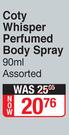 Coty Whisper Perfumed Body Spray Assorted-90ml