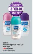 Sanex Anti Perspirant Roll On For Men Or Women Assorted-For 3 x 50ml