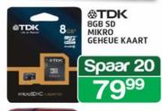 TDK 8GB SD Mikro Geheue Kaart