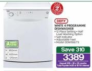 Defy White 4 Programme Dishwasher DDW168/73