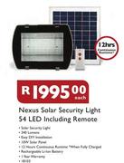 Nexus Solar Security Light 54 LED Including Remote-Each