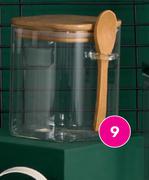 Assorted Canisters Stackable Or Glass Or Square Jars Or Bamboo Lid & Spoon-Each
