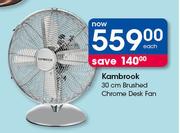 Kambrook 30cm Brushed Chrome Desk Fan-Each