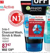Garnier 3 In 1 Charcoal Wash, Scrub & Mask-150ml 