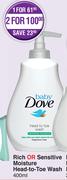 Baby Dove Rich Or Sensitive Moisture Head To Toe Wash-For 2 x 400ml