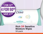 Baby Dove Rich Or Sensitive Moisture Wipes 50 Pack-For 4