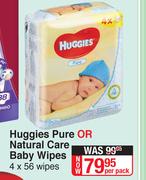 Huggies Pure Or Natural Care Baby Wipes 4 x 56 Wipes-Per Pack