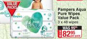 Pampers Aqua Pure Wipes Value Pack 3 x 48 Wipes-Per Pack