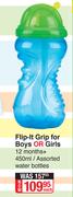 Nuby Flip It Grip For Boys Or Girls 12 Months+ Assorted Water Bottles 450ml-Each