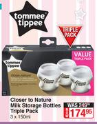 Tommee Tippee Closer To Nature Milk Storage Bottles Triple Pack-3 x 150ml