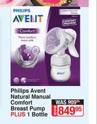 Philips Avent Natural Manual Comfort Breast Pump Plus 1 Bottle