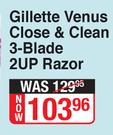 Gillette Venus Close & Clean 3 Blade 2 Up Razor