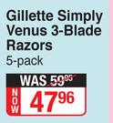 Gillette Simply Venus 3 Blade Razor-5 Pack