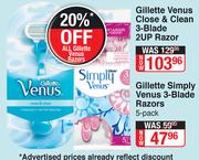 Gillette Venus Close & Clean 3 Blade 2 Up Razor