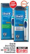 Oral-B D12 Vitality Cross Action 2D Or 3D White Powerbrush-Each