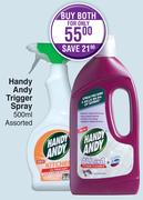 Handy Andy Trigger Spray Assorted 500ml, Handy Andy All In One Floor Cleaner Assorted 750ml-For Both