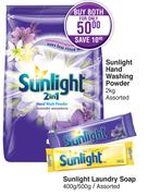 Sunlight Hand Washing Powder-2kg + Sunlight Laundry Soap 400g/ 500g-For Both