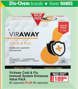 VirAway Cold & Flu Immune System Enhancer Value Pack 60 Capsules Plus 60 Capsules