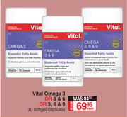 Vital Omega 3 Or 3 & 6 Or 3, 6 & 9 30 Softgel Capsules-Each