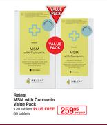 Releaf MSM With Curcumin Value Pack 120 Tablets Plus Free 60 Tablets-Per Pack
