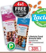 Lifestyle Food Almond Milk (Sweetened Or Unsweetened)-1L Each