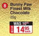Lindt Bunny Paw Finest Milk Chocolate-20g Each