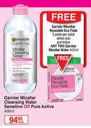 Garnier Micellar Cleansing Water Sensitive Or Pure Active-400ml Each