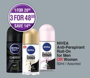 Nivea Anti Perspirant Roll On For Men Or Women Assorted-For 1 x 50ml
