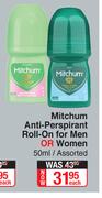 Mitchum Anti Perspirant Roll On For Men Or Women Assorted-50ml Each