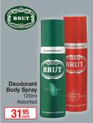 Brut Deodorant Body Spray Assorted-120ml Each