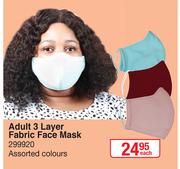 Adult 3 Layer Fabric Face Mask (Assorted Colours)-Each