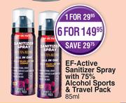 EF-Active Sanitizer Spray With 75% Alcohol Sports & Travel Pack-For 6 x 85ml