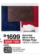 Assorted Micro-Fibre Shaggy Rugs 160cm x 220cm-Each