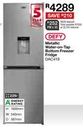 Defy 226Ltr Metallic Water-On-Tap Bottom Freezer Fridge DAC419