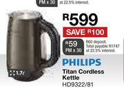 Philips 1.7Ltr Titan Cordless Kettle HD9322/81