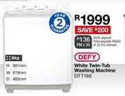 Defy 8kg White Twin Tub Washing Machine DTT166