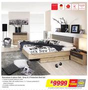 Barcelona 4 Piece Oak/Grey & 2 Pedestals Bed Set