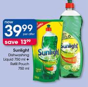 Sunlight Dishwashing Liquid 750ml+ Refill Pouch 750ml-Per Offer