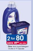 Omo Auto Liquid Detergent-1.5Ltr Or 17 Capsules-For 2