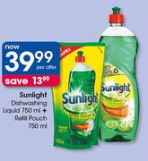Sunlight Dishwashing Liquid-750ml + Refill Pouch-750ml Per Offer