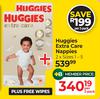 Huggies Extra Care Nappies (Size 1-5) Plus Free Wipes-For 2