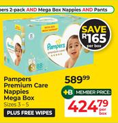 Pampers Premium Care Nappies Mega Box (Size 3-5) Plus Free Wipes-Per Box