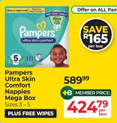 Pampers Ultra Skin Comfort Nappies Mega Box (Size 3-5) Plus Free Wipes-Per Box