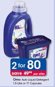 Omo Auto Liquid Detergent 1.5 Liter Or 17 Capsules-For 2