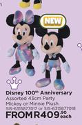 Disney 100th Anniversary Assorted 43cm Party Mickey Or Minnie Plush SIS-6315877017 Or 6315877018-EA