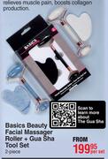 Basics Beauty Facial Massager Roller + Gua Sha Tool Set (2 Piece)-Per Set